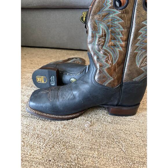 NEW Dan Posts Duece Cowboy Boots Size 10 Blqck/Brown/Blue/White Leather Sq Toe - Picture 2 of 8